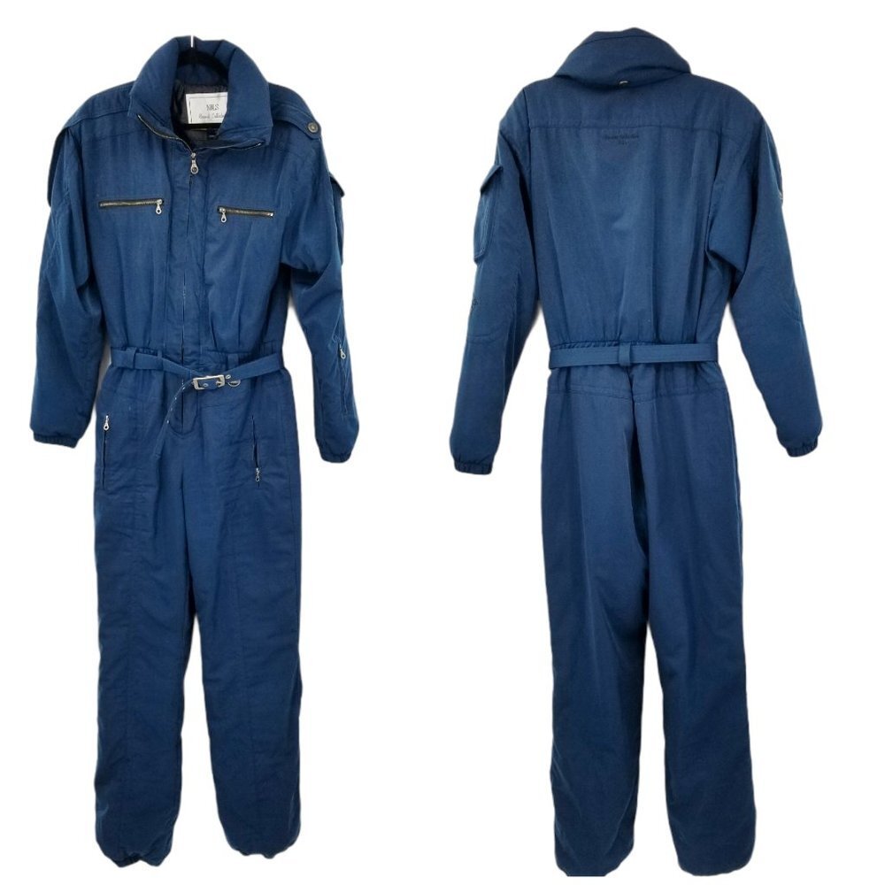 ❤️Nils Resort Size 12 Blue Vintage Ski Suit One Piece Jumpsuit Belted Snow